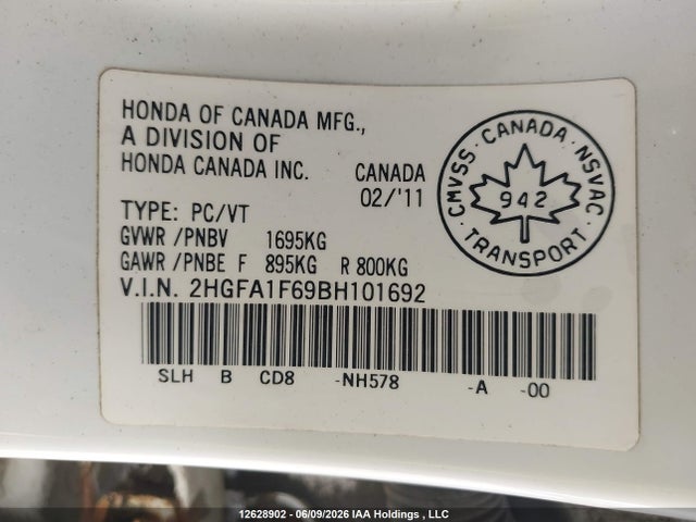 Aukcja sprzedaży 2011 Honda Civic Se, vin: 2HGFA1F69BH101692, numer aukcji: 12628902