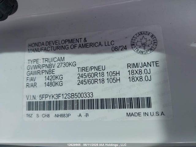 Honda Ridgeline Sport 2025 5FPYK3F12SB500333 Image 9
