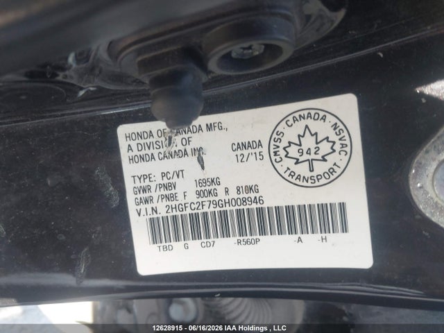 2016 Honda Civic Ex მანქანა იყიდება აუქციონზე, vin: 2HGFC2F79GH008946, აუქციონის ნომერი: 12628915