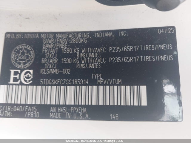 Продажа на аукционе авто 2025 Toyota Sienna, vin: 5TDGSKFC7SS185914, номер лота: 12628933