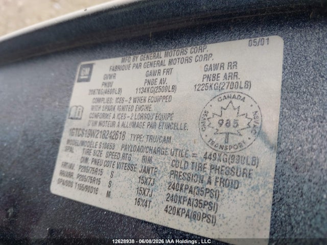 Продажа на аукционе авто 2001 Gmc Sonoma Sl/sls, vin: 1GTCS19W218242618, номер лота: 12628938