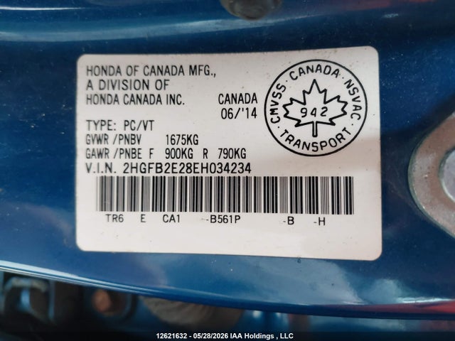 Продажа на аукционе авто 2014 Honda Civic Dx, vin: 2HGFB2E28EH034234, номер лота: 12621632