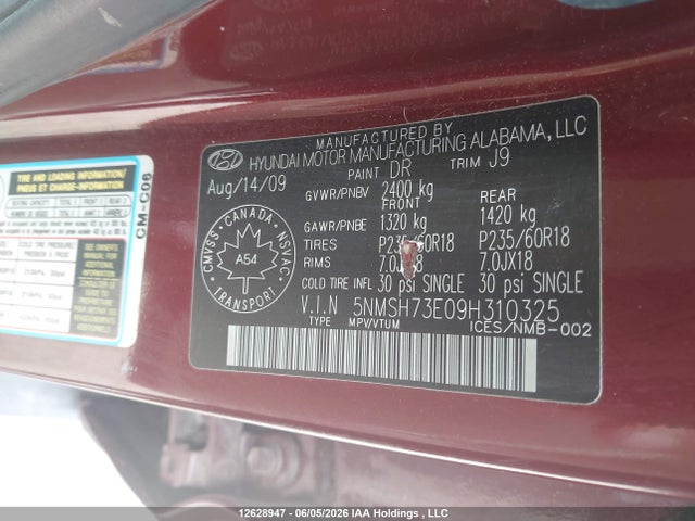 Aukcja sprzedaży 2009 Hyundai Santa Fe Se/limited, vin: 5NMSH73E09H310325, numer aukcji: 12628947