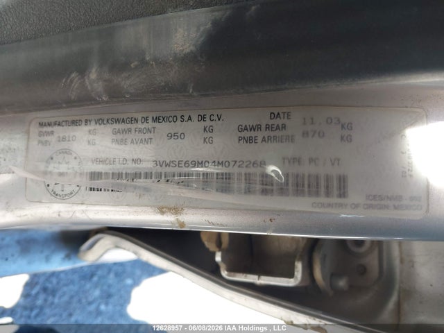 12628957 :رقم المزاد ، 3VWSE69M04M072268 vin ، 2004 Volkswagen Jetta Gli 1.8t/gls 1.8t مزاد بيع