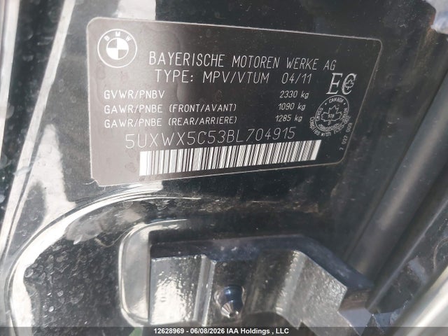 2011 Bmw X3 Xdrive28i მანქანა იყიდება აუქციონზე, vin: 5UXWX5C53BL704915, აუქციონის ნომერი: 12628969