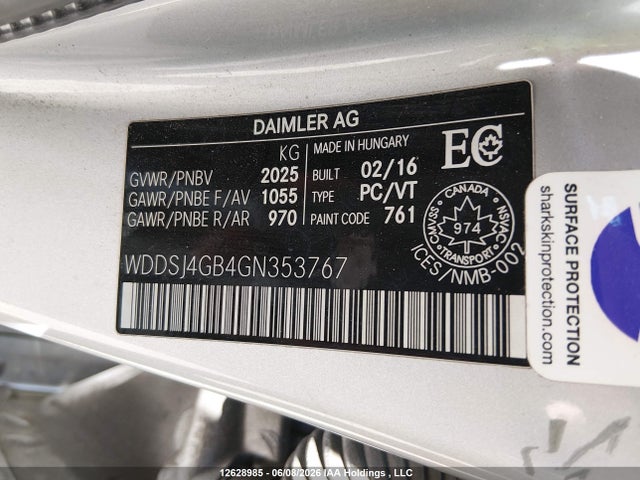 12628985 :رقم المزاد ، WDDSJ4GB4GN353767 vin ، 2016 Mercedes-benz Cla 250 4matic مزاد بيع