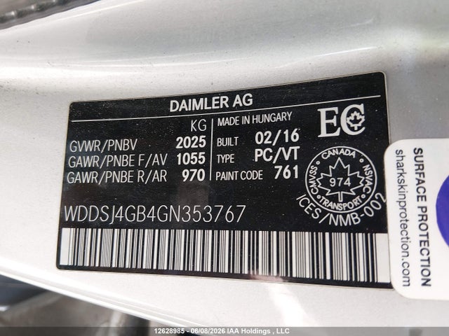 12628985 :رقم المزاد ، WDDSJ4GB4GN353767 vin ، 2016 Mercedes-benz Cla 250 4matic مزاد بيع
