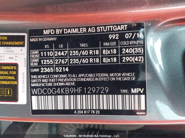 Продажа на аукционе авто 2017 Mercedes-benz Glc 300 4matic, vin: WDC0G4KB9HF129729, номер лота: 12629000