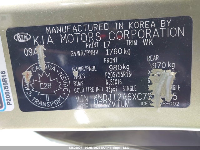 Auction sale of the 2012 Kia Soul 2.0l 2u/2.0l 4u/2.0l 4u Burner/2.0l 4u Luxury/2.0l 4u Retro, vin: KNDJT2A6XC7373455, lot number: 12629007