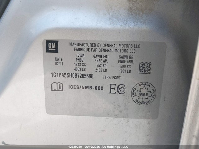 2011 Chevrolet Cruze Ls მანქანა იყიდება აუქციონზე, vin: 1G1PA5SH0B7205588, აუქციონის ნომერი: 12629020