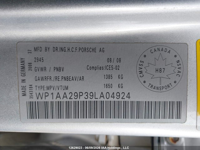 2009 Porsche Cayenne მანქანა იყიდება აუქციონზე, vin: WP1AA29P39LA04924, აუქციონის ნომერი: 12629023