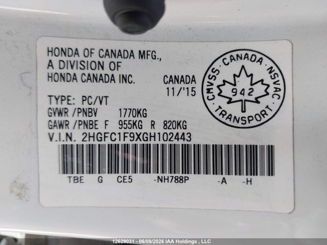 Honda Civic 2016 2HGFC1F9XGH102443 Image 18