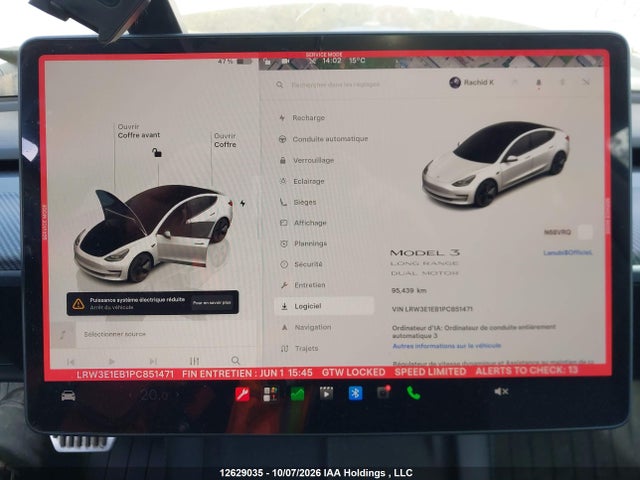 12629035 :رقم المزاد ، LRW3E1EB1PC851471 vin ، 2023 Tesla Model 3 Long Range مزاد بيع
