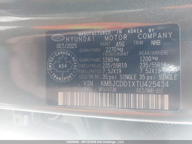 Продаж на аукціоні авто 2026 Hyundai Tucson Hybrid Ultimate, vin: KM8JCDD1XTU425434, номер лоту: 12629040