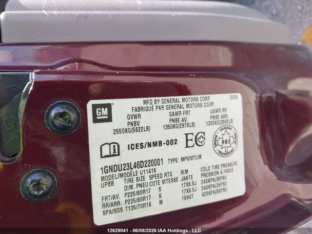 Aukcja sprzedaży 2006 Chevrolet Uplander Ls, vin: 1GNDU23L46D220001, numer aukcji: 12629041