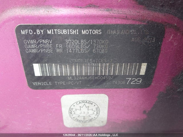 Mitsubishi Mirage 2014 ML32A4HJ6EH004592 Image 9