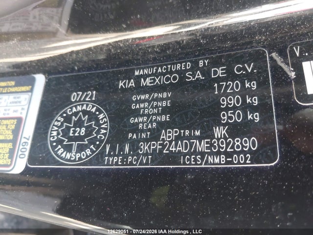Продаж на аукціоні авто 2021 Kia Forte Fe/lxs, vin: 3KPF24AD7ME392890, номер лоту: 12629051