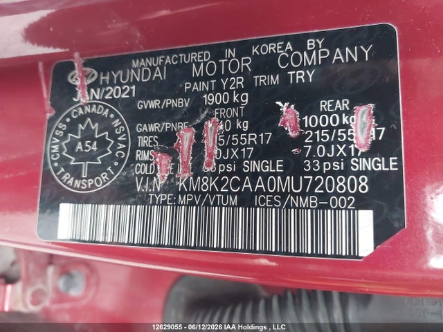 2021 Hyundai Kona Sel მანქანა იყიდება აუქციონზე, vin: KM8K2CAA0MU720808, აუქციონის ნომერი: 12629055