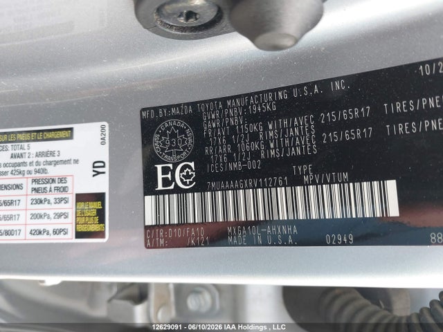12629091 :رقم المزاد ، 7MUAAAAGXRV112761 vin ، 2024 Toyota Corolla Cross L مزاد بيع