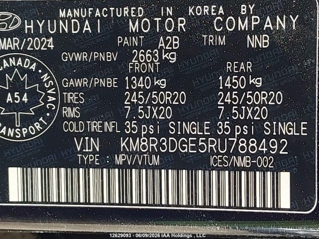Продажа на аукционе авто 2024 Hyundai Palisade Urban 8-passenger Seating, vin: KM8R3DGE5RU788492, номер лота: 12629093