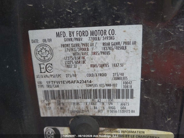 12629097 :رقم المزاد ، 1FTFW1EV6AFA23414 vin ، 2010 Ford F150 Supercrew مزاد بيع