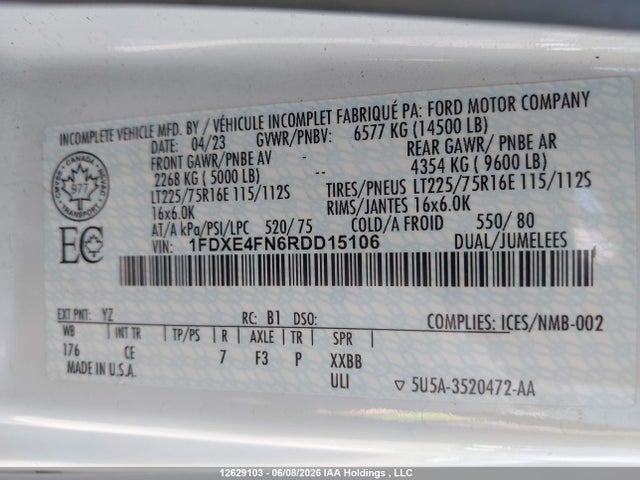 Продажа на аукционе авто 2024 Ford Econoline E450 Super Duty Cutaway Van, vin: 1FDXE4FN6RDD15106, номер лота: 12629103