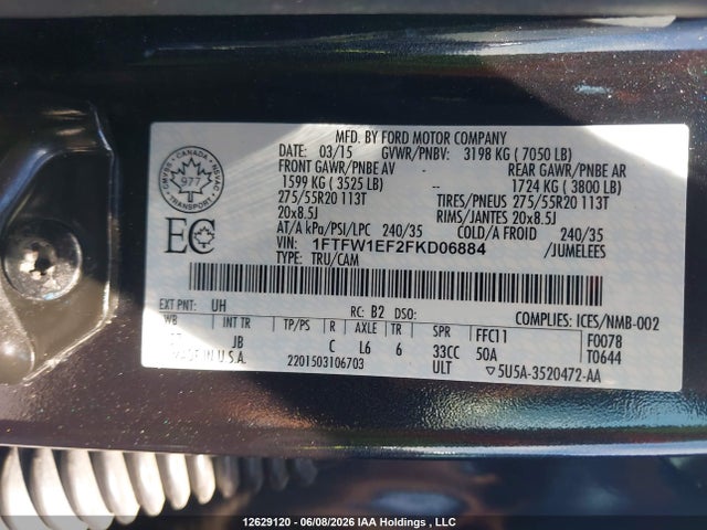 Продажа на аукционе авто 2015 Ford F-150 Xlt, vin: 1FTFW1EF2FKD06884, номер лота: 12629120
