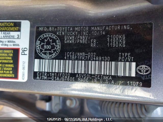 12629125 :رقم المزاد ، 4T1BF1FK7FU489130 vin ، 2015 Toyota Camry Le/xle/se/xse مزاد بيع