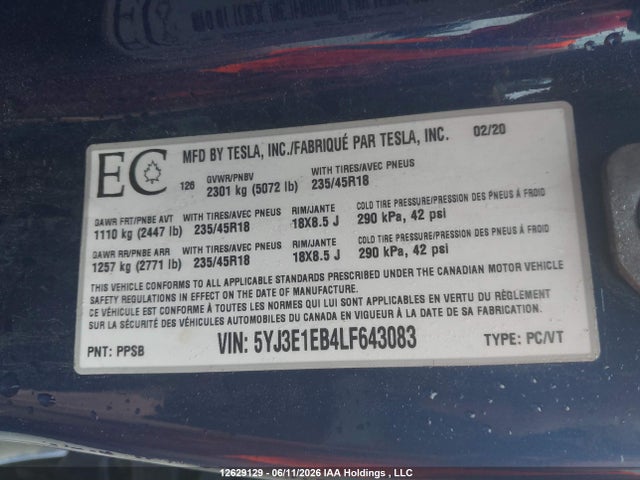 Tesla Model 3 Long Range 2020 5YJ3E1EB4LF643083 Image 18