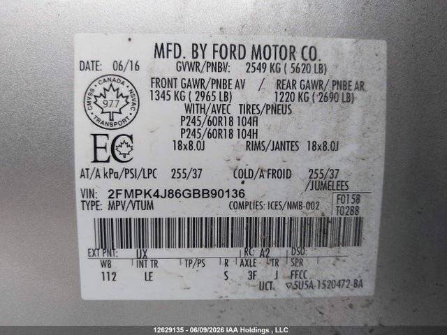 Продажа на аукционе авто 2016 Ford Edge Sel, vin: 2FMPK4J86GBB90136, номер лота: 12629135