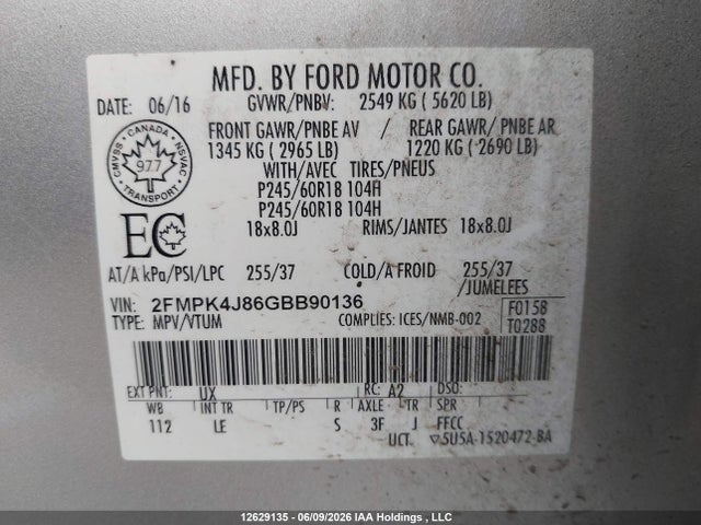 Продажа на аукционе авто 2016 Ford Edge Sel, vin: 2FMPK4J86GBB90136, номер лота: 12629135