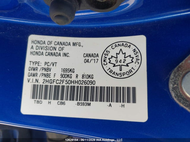 Honda Civic Lx 2017 2HGFC2F50HH026090 Image 9