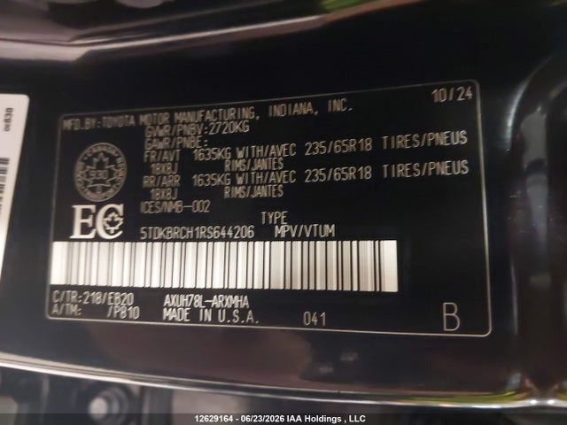 Продажа на аукционе авто 2024 Toyota Highlander Hybrid Xle, vin: 5TDKBRCH1RS644206, номер лота: 12629164