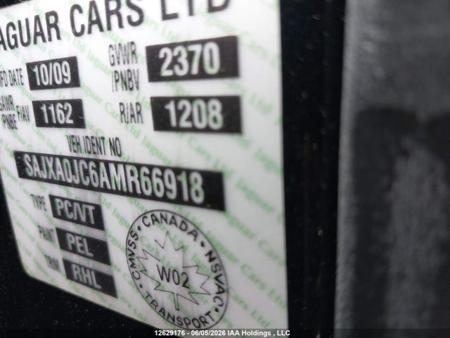 12629176 :رقم المزاد ، SAJXA0JC6AMR66918 vin ، 2010 Jaguar Xf مزاد بيع