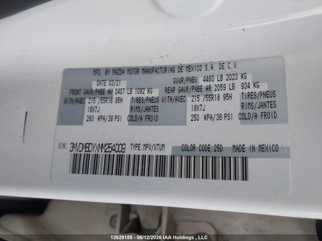 Продаж на аукціоні авто 2021 Mazda Cx-30 Gt W/turbo, vin: 3MVDMBDYXMM254009, номер лоту: 12629185