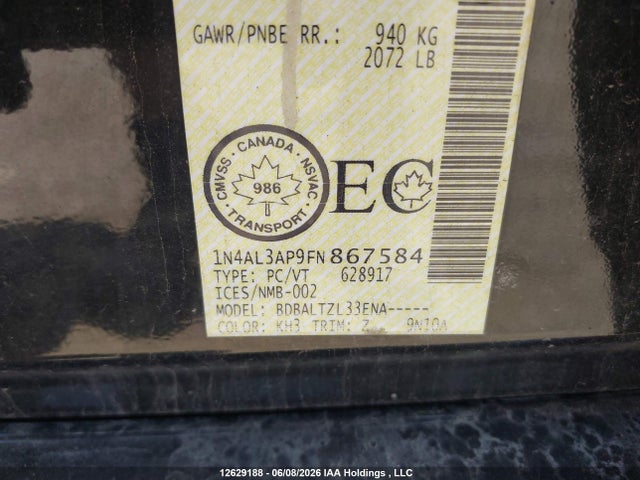 Aukcja sprzedaży 2015 Nissan Altima 2.5/s/sv/sl, vin: 1N4AL3AP9FN867584, numer aukcji: 12629188