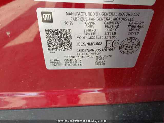 Aukcja sprzedaży 2025 Gmc Acadia Elevation Awd, vin: 1GKENNRS3SJ281091, numer aukcji: 12629195