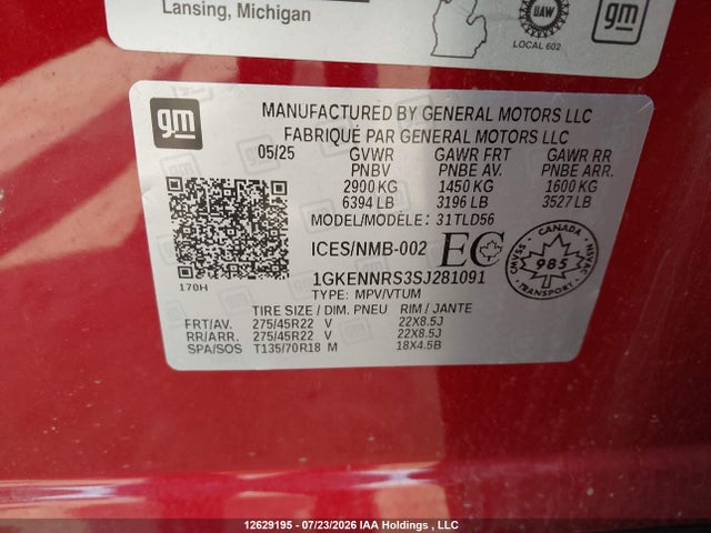 Aukcja sprzedaży 2025 Gmc Acadia Elevation Awd, vin: 1GKENNRS3SJ281091, numer aukcji: 12629195