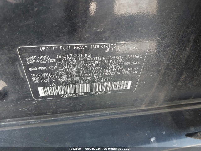 Продажа на аукционе авто 2012 Subaru Forester, vin: JF2SHCDCXCH404681, номер лота: 12629201