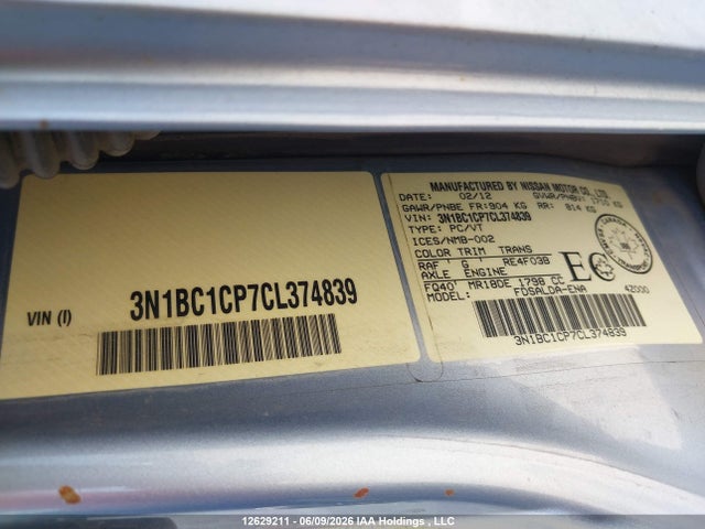 Aukcja sprzedaży 2012 Nissan Versa, vin: 3N1BC1CP7CL374839, numer aukcji: 12629211