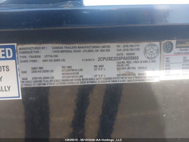Canada Trailers Manufacturing Limited Ut716-10k 2023 2CPUSE2D5PA055960 Image 9