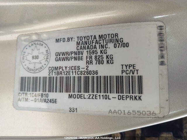 Aukcja sprzedaży 2001 Toyota Corolla Ce/le/s, vin: 2T1BR12E11C826036, numer aukcji: 12629224