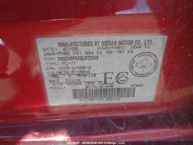 Aukcja sprzedaży 2025 Nissan Versa Sr, vin: 3N1CN8FVXSL872243, numer aukcji: 12629229