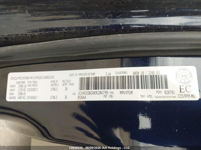 Продажа на аукционе авто 2014 Dodge Grand Caravan Se/sxt, vin: 2C4RDGBG4ER286799, номер лота: 12629230