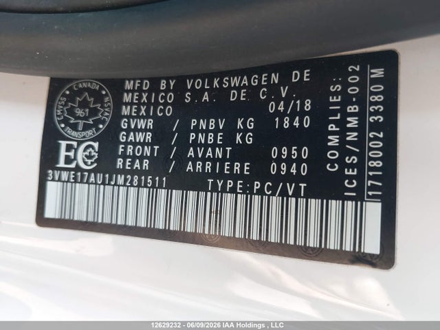 3VWE17AU1JM281511 Volkswagen Golf Trendline