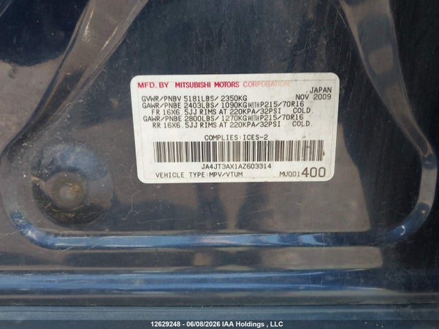 Продажа на аукционе авто 2010 Mitsubishi Outlander Ls, vin: JA4JT3AX1AZ603314, номер лота: 12629248