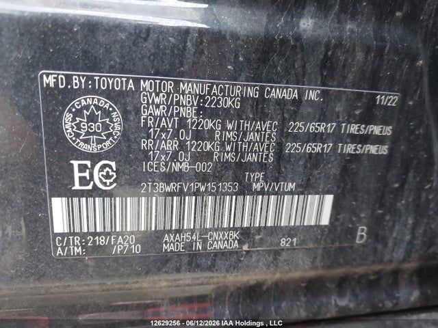 2T3BWRFV1PW151353 Toyota RAV4 LE