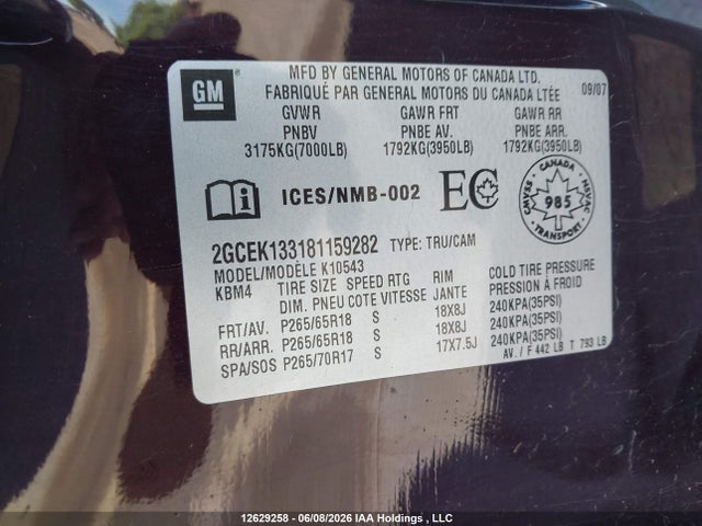 12629258 :رقم المزاد ، 2GCEK133181159282 vin ، 2008 Chevrolet Silverado 1500 Lt/ltz/wt مزاد بيع
