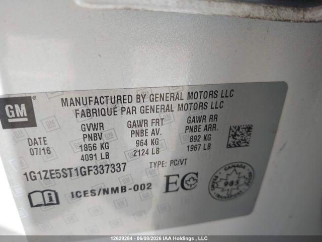 Продаж на аукціоні авто 2016 Chevrolet Malibu Lt, vin: 1G1ZE5ST1GF337337, номер лоту: 12629284