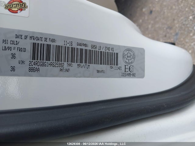 2017 Dodge Grand Caravan Cvp/sxt მანქანა იყიდება აუქციონზე, vin: 2C4RDGBG1HR625992, აუქციონის ნომერი: 12629308